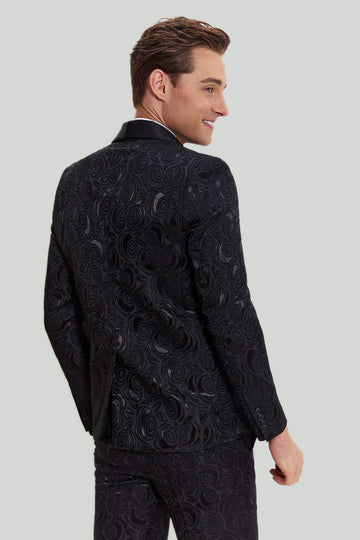 menns svart 2-delt jacquard en knapp passform dress sett